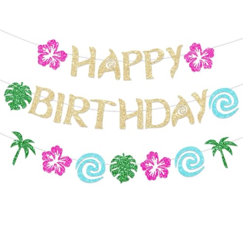 Bannière d’anniversaire hawaïenne tropicale,Decoration Anniversaire TropicalGuirlande...