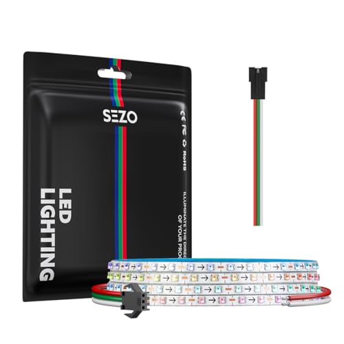 Image of SEZO WS2812B IC RGB LED Strip 160 Pixels /m 2.7mm Width Ultra Narrow Individually Addressable RGB Light 0807SMD Dream Full Color Flexible Tape 6.5ft IP30 DC5V(No Adapter or Controller)