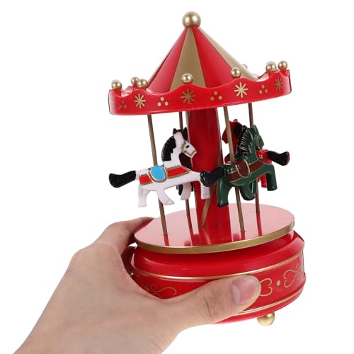 PATKAW 赤色プラ製カルーセルオルゴール 家庭用デスクトップ装飾品 クリスマスやオフィスのパーティーに最適なメロディ再生機能付きエレガントなヨーロッパ調 [4]
