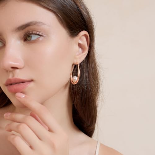 Image of Lightweight Teardrop Hoop Earrings for Women - 14k Gold /White Gold Plated Large Oval Pull Through Hoop Earrings High Polished Statement Jewelry Gift for Women
