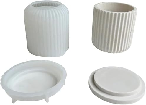 Siilicoine Mold For Striped Round Concrete Candle Jar With Lid DIY Cement Candle Vessel Container Home Decoration Supplies