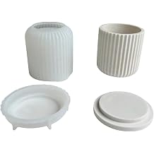 Siilicoine Mold For Striped Round Concrete Candle Jar With Lid DIY Cement Candle Vessel Container Home Decoration Supplies