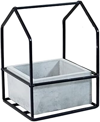VIPSSCI House Framed Cement Planter Metal, 8-inch Height, Gray, Black