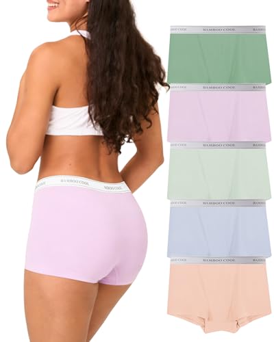 Image of BAMBOO COOL Womens Boy Shorts Underwear Full Coverage High Waist Boxer Briefs Panties for Women 5 Pack