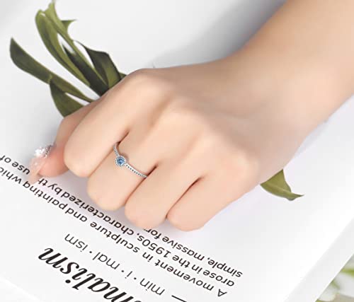 Stackable March Birthstone Rings For Women Girls S925 Sterling Silver Blue Stacking Ring Knuckle Rings Band Size 4 For Teens Daughter Friends Christmas Anniversary Birthday Gifts Jewelry #TOP2