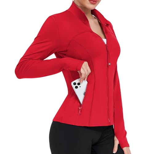 Women's Workout Jackets Full Zip Running Yoga Jackets Lightweight Athletic Clothes with Thumb Holes - Image 3