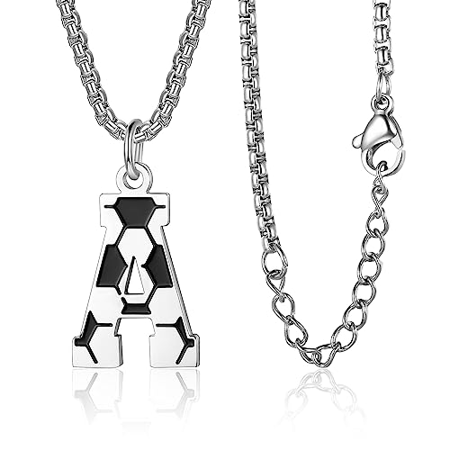 Initial A-Z Letter Soccer Necklace - Men's Stainless Steel Silver Box Chain, 22+2inch Personalized Soccer Gift