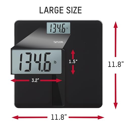 Image of Taylor Digital Bathroom Scale for Body Weight - Light Powered, No Batteries Needed, Large 11.8 x 11.8 in Black Glass Platform, 400 lb Capacity, Easy-Read 3.2 in Display