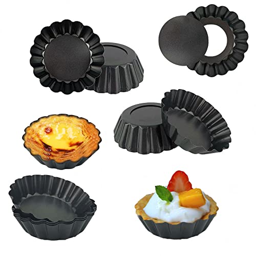 Kuayb 10Pcs Egg Tart Molds 3 Inch Mini Tart Pans With Removable Bottom, Nonstick Quiche Pans Reusable Fluted Cupcake Tins Tart Molds For Baking Pies, Quiche Cheese Cakes Desserts #TOP22