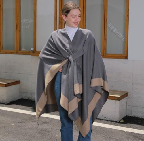 Women’s Knitted Cover Up with V-Neck Dual-Tone Reversible Shawl Wrap Lightweight Open Front Cardigan Pashmina Cape3