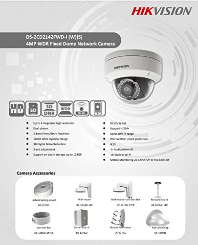 HIKVISION HD Smart 4 Megapixel PoE Dome IP Outdoor Surveillance Camera, 2.8mm Lens, White (US Version) - Thumbnail 2