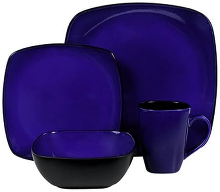Corelle Hearthstone Stoneware Square 16-Piece Dinnerware Set, Service for 4, Indigo Blue