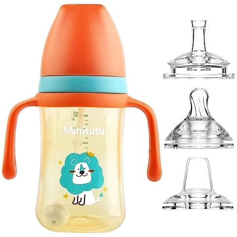 Qshare Sippy Cups for Toddlers, Weighted Straw Learner Cup with Handle for Babies, Water Bottle for Baby 6 Months with 3 Type of Spout, 8 Ounce (Green) Cover
