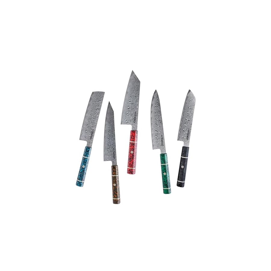 Epokishi 5-Piece AUS-10 Damascus Knife Set – Premium Japanese Chef Knives with Resin & Carbon Fiber Handles – Includes Gyuto, Santoku, Nakiri, Bunka, and Kiritsuke