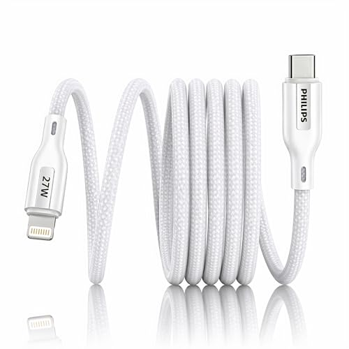 Image of PHILIPS DLC4130LW /94 27W iPhone Original Type-C to Lightning Fast Charging Cable (1m, Bright White) | MFi Certified | 480Mbps | Nylon Braided | Compatible with iPhone & Other Lightning Devices