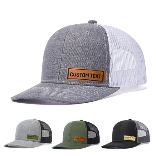 Custom Hats for Men Women Custom Logo Hat Grey Leather Patch Trucker Hats