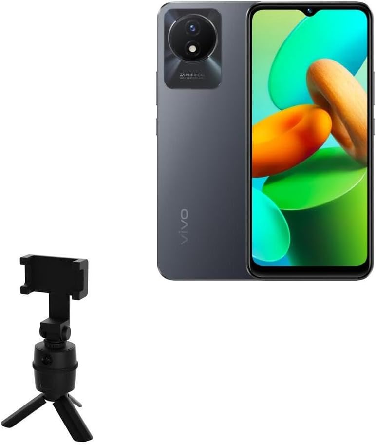 BoxWave Soporte y soporte compatible con vivo Y02A - Soporte para selfie PivotTrack, soporte de seguimiento facial - Negro azabache