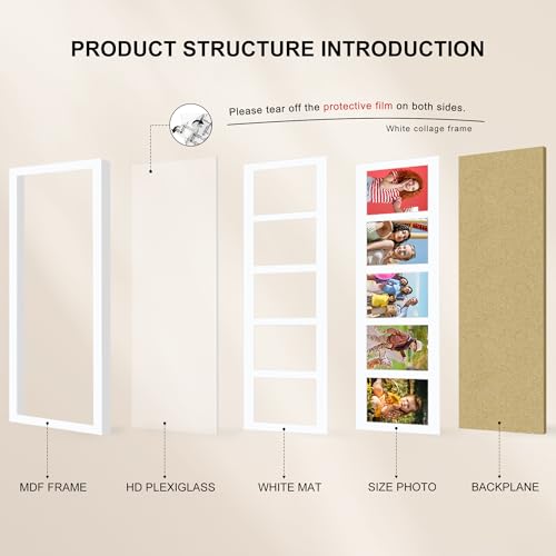 Picrit 8x24 White Collage Picture Frame 3 Pack, Fits Five 4x6 Photos or One 8x24 Picture, Gallery Frame Set - Poster Frames for Horizontal or Vertical Display