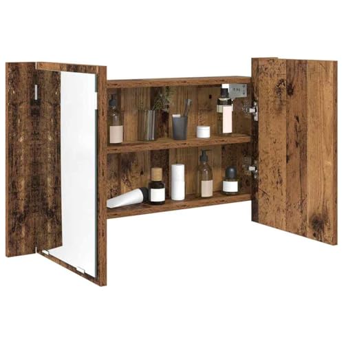vidaXL Armario con Espejo de baño Madera Vieja 80 x 12 x 45 cm, Gabinete de Espejo de baño, Almacenamiento montado en la Pared, diseño Rectangular, Organizador Multifuncional, iluminación LED, durade