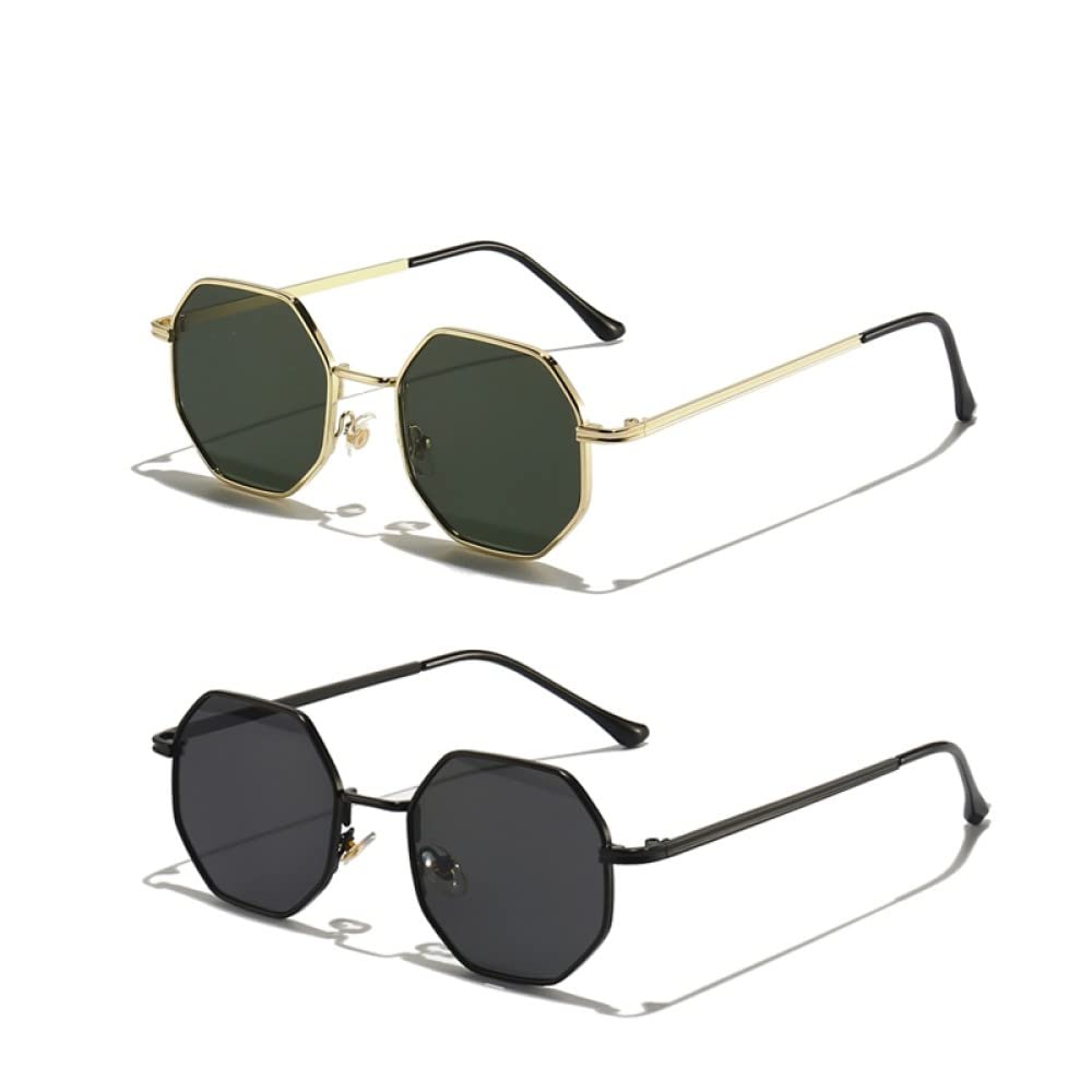 Occhiali da Sole Vintage Piccoli poligonali da Uomo e da Donna, Occhiali da Sole da Guida in Metallo Ottagonale per Donna