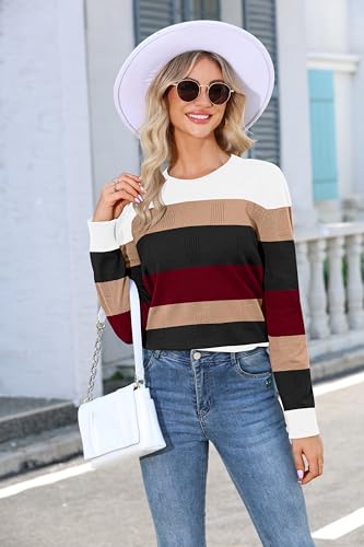 Image of GUNEST Women's Striped Sweater Long Sleeve Crew Neck Ribbed Knit 2025 Fall Winter Pullover Sweater Tops