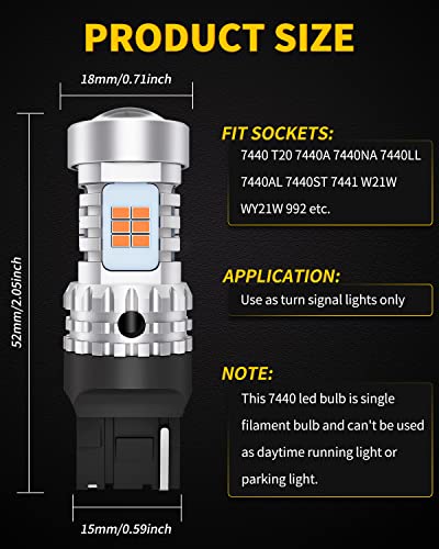 Auxlight 7440 T20 Led Bulbs Extremely Bright 7440Na 7441 W21W Wy21W 992 Canbus Error Free Replacement For Turn Signal Lights, 2200K Amber Yellow (Pack Of 2) #TOP1