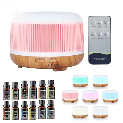LKH Aroma Diffuser & Humidifier 300ml with Remote & Timer – Aromatherpay Ultrasonic Mist 10 Essential Oils Diffuser – LED Colour Changing Mood Lights and Humidifier, USB Powered 1.5m Cord