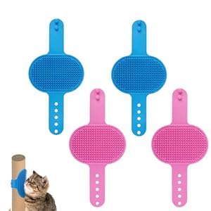 4pcs Cat Self Grooming Brush, TPR Cat Face Scratcher Adjustable Pet Hair Massage Combs Artifact for Climbing Frames & Table Legs, Short/Long Hair Cats & Kittens Interactive Toy (Pink, Blue)