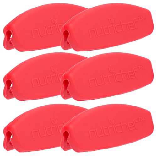 NutriChefKitchen 6 pcs Red Silicone Handles, Anti Slip Flexible Design for Nonstick Carbon Steel Bakeware Pans, Dishwasher Safe, Protects Hands from Hot Cast Iron Handle or Microwave Dish