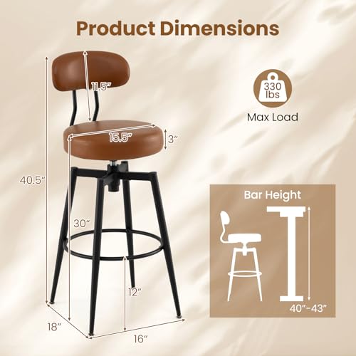 Butacos giratorios Giantex, juego de 4, altura de barra de 31 pulgadas, asiento y respaldo tapizados en cuero sintético, estilo moderno de mediados de siglo, para isla de cocina, comedor o pub, negro + marrón miniatura 3