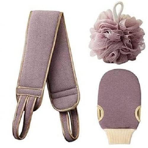 FUTURE TRAND (1Set - 3Pcs) Exfoliating Back Scrubber for Shower, Thickened Rubbing Mud Cleaning Loofah Sponge & Deep Exfoliator Back Rub Strip Gloves Mitt,Back Brush Washer for Unisex.