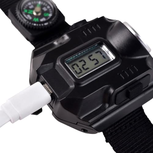 Linterna LED brújula táctica recargable deportiva de muñeca miniatura 4