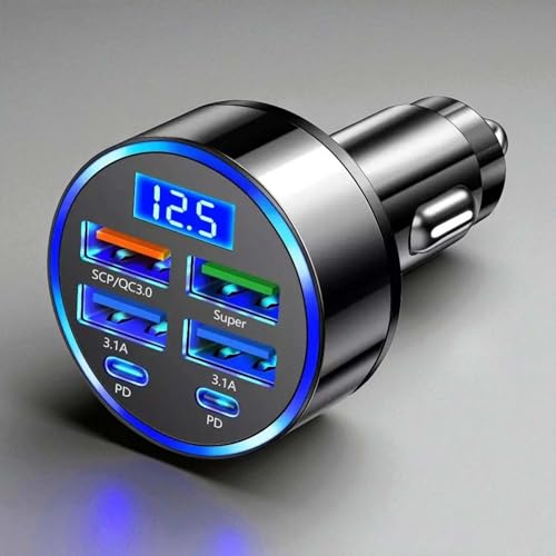 100W Zigarettenanzünder USB-C Auto/KFZ Mehrfach-Ladegerät mit 6-in-1 Ports, Adapter & 12V Verteiler, PD & QC3.0, Stecker für Auto & Wohnmobil, Netzteil, Für Ladekabel an Apple iPhone, Samsung Galaxy
