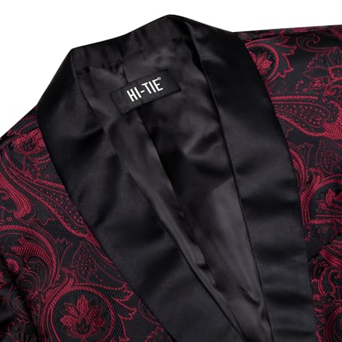 Hi-Tie Paisley Mens Blazer Black Red Suit Jacket Shawl Lapel One Button Slim Fit Tuxedo Party Dinner Sport Coats Blazer by Hi-Tie - Used condition - Image 3