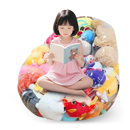 Clear Stuffed Animal Storage Bean Bag Chair Cover – Extra Large 150L Toy Organizer for Kids, Waterproof, Easy-Clean Plush Toy Storage Seat, Perfect for Kid's Room (Cover Only, No Filler Included)
