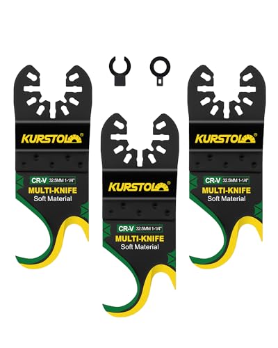 KURSTOL Cuchilla oscilante con gancho multiherramienta, 3 piezas hojas de sierra multiherramienta para cortar materiales blandos como alfombras, cartón, tejas y suelos de PVC
