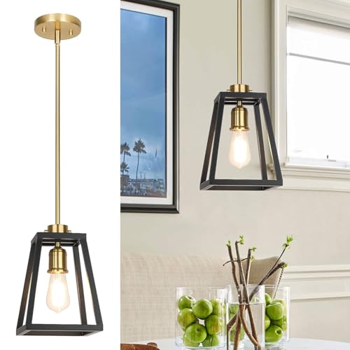 Image of XiNBEi Lighting Kitchen Pendant Lighting with Metal Shade, Black & Brass