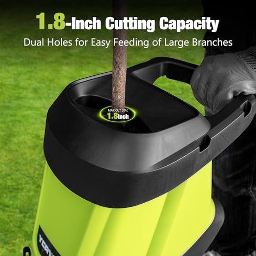 Image of Yeryork Wood Chipper, 15-Amp 1.8 inch Cutting Diameter Electric Wood Chipper & Shredder with 50L Collection Bag, Efficient Mulcher for Easy Clean up Ideal for Yard Waste and Branches