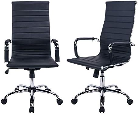 Exofcer High Curved Back PU Leather Home Office Chair Executive Computer Chair Height Adjustable Swivel Chair (Black)