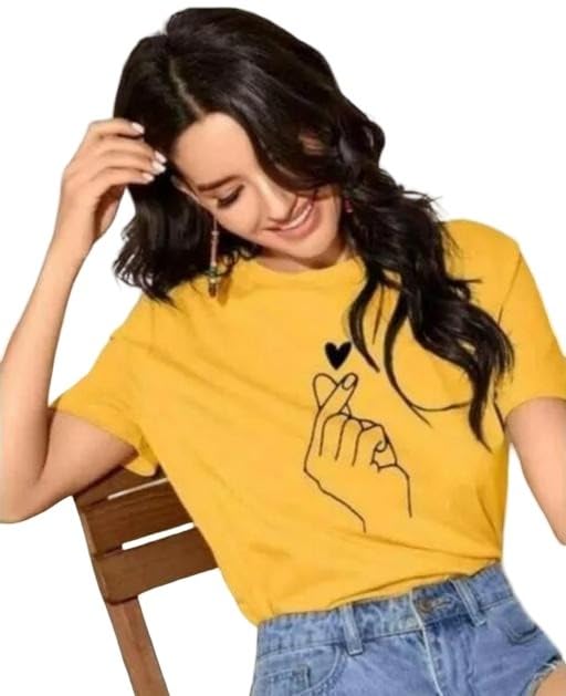 Image of Printed Cotton Blend Short Sleeve Casual Tshirt for Women Girls Trendy Daily Fashion Street Style Top