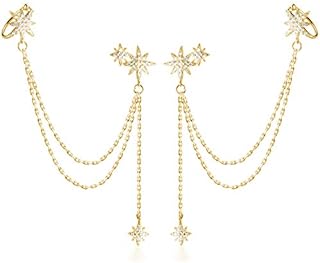 SLUYNZ 925 Sterling Silver Fashion Star Cuff Earring Chain for Women Teen Girls Star Crawler Earring Wrap Earrings