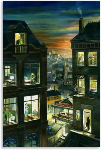 Edward Hopper Affiche Travaille Bureaux la nuit peinture toile 60x80cm