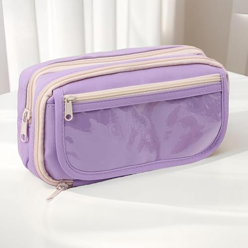 Image of Large Capacity Pencil Case Pouch, Cute Aesthetic Big Capacity Zipper Cases Pen Portable Office Stationery Makeup Bag, Desk Organizer for College Adults Women Men (Purple)