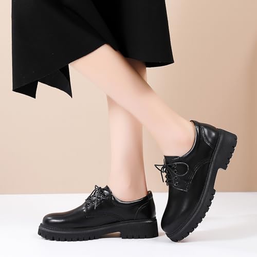 Image of Black Oxford Shoes for Women Dress Non Slip Work Shoes | Classic casual dressy oxford footwear padded lining eases foot fatigue ideal for business workplace and daily outings