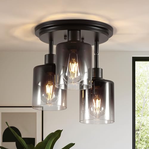 QHANTOMIZE 3-Light Smoked Glass Flush Mount
