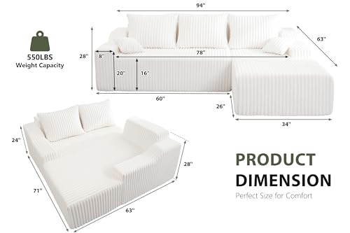Image of HABUTWAY 94'' Cloud Sectional Couch, Boneless Sofa with Deep Seat, Modular Comfy L-Shape Couch with Chaise for Living Room Bedroom, No Assembly Required(Beige,Right Facing Chaise)