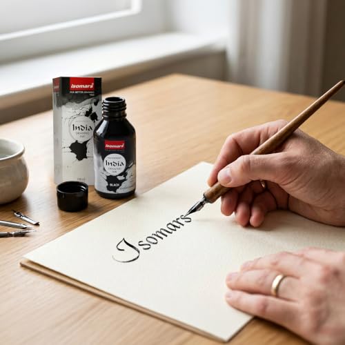 Image of Isomars India Waterproof Drawing Ink Black 100ml | Professional Waterproof Ink for Calligraphy, Illustration, Airbrush, Technical Drawing, Sketching & Fine Art