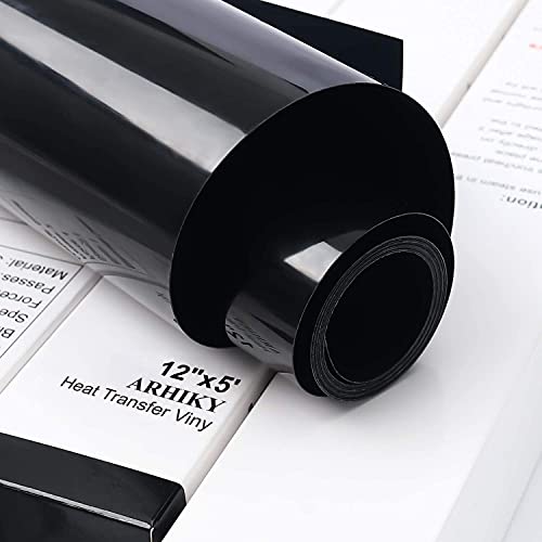 ARHIKY HTV 12IN x 5FT Roll - Iron On Heat Transfer Vinyl (Black)