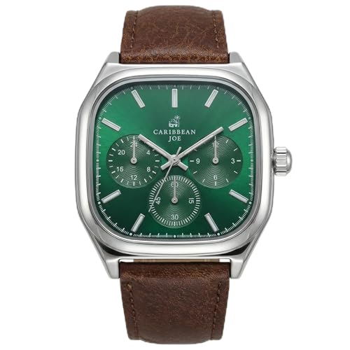 Montre homme cadran vert foncé et bracelet marron idéale pour le bureau ou les sorties