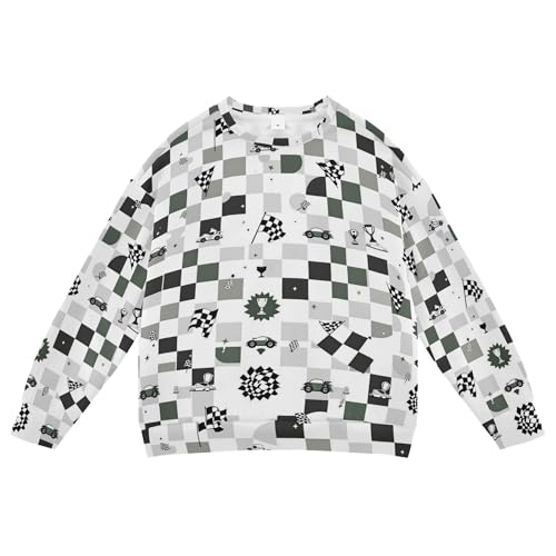 JUNZAN Racing Green Checkered Racing Big Boys Hooded Sweatshirt Crewneck Kids Hoodies Boys Sports 4T
